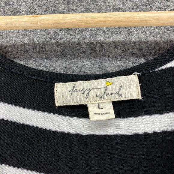 Daisy Island Dress Women L Large Black Striped Maxi Long V-Neck Short Sleeve - Picture 5 of 9